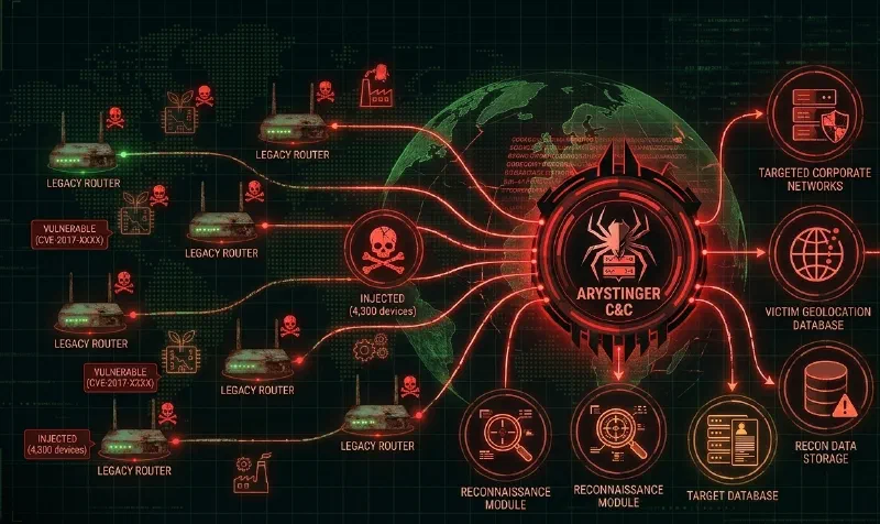 AryStinger — el Botnet que Convierte Routers de Hace una Década en Infraestructura de Reconocimiento Encubierto para Atacantes