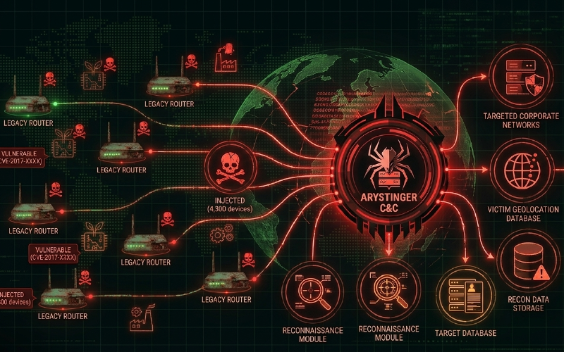 AryStinger — el Botnet que Convierte Routers de Hace una Década en Infraestructura de Reconocimiento Encubierto para Atacantes